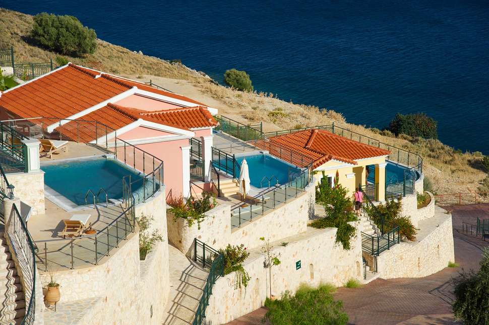 Mooiste stranden Griekenland: Myrthos Beach, Hotel Kefalonia Bay Palace