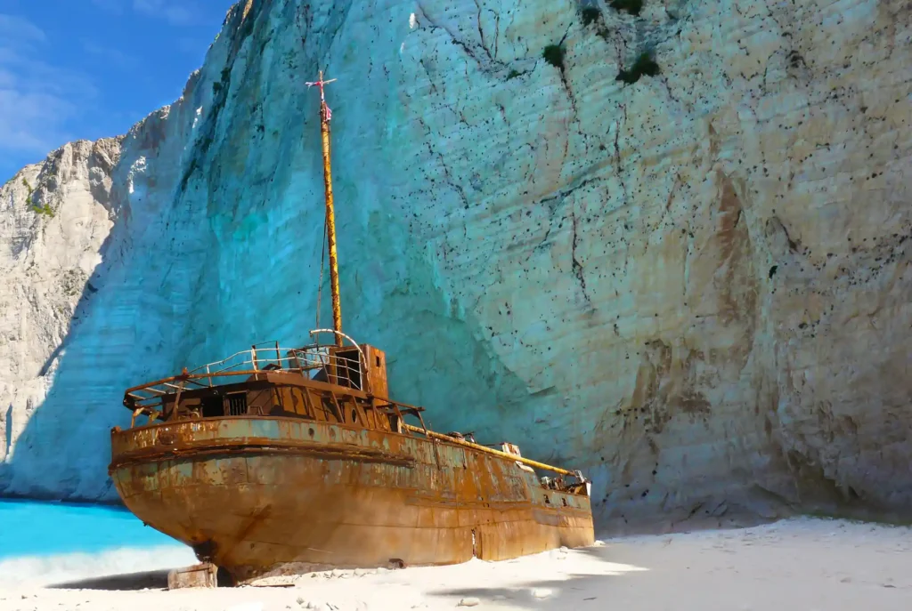 Scheepswrak Zakynthos Navagio Beach: schip