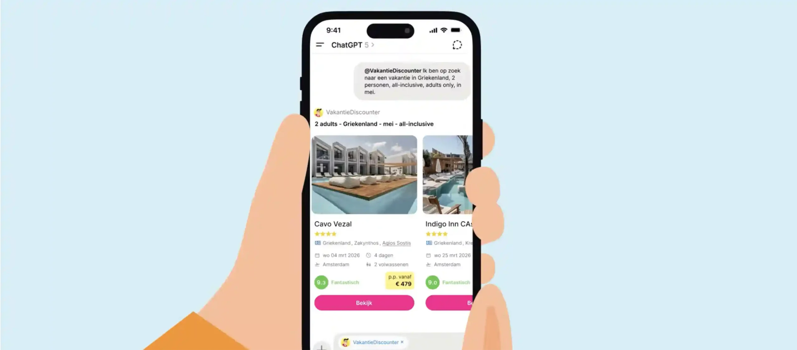 Vakantie zoeken ChatGPT app