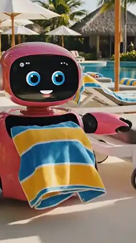 1 april: dé VakantieDiscounter bedenkt handdoeken-robot Liggynog